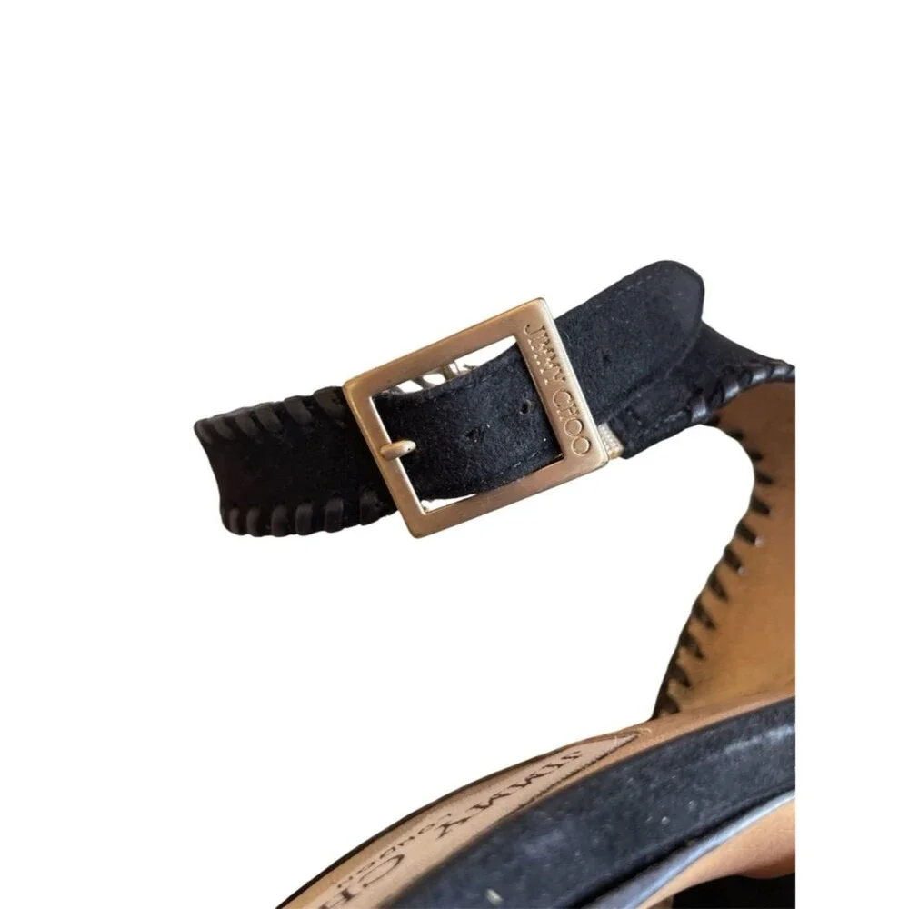 JIMMY CHOO Daphne 120 Pumps Black Whipstitch Suede Platform Heels 39.5